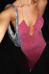 Pink Glitter Tie-back Dress with Slit InsStreet