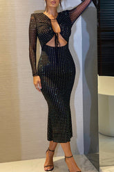 Rhinestone Mesh Cutout Dress InsStreet