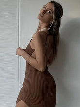 Ribbed Knitted Backless Split Summer Sleeveless Straps Sexy Midi Dress InsStreet