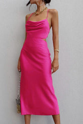 Satin Tie-back Criss-cross Cami Dress with Rose Pattern InsStreet