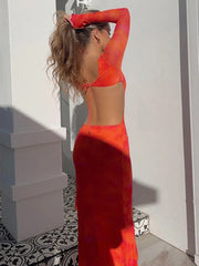 Ruffle Slit Cut Out Backless Elegant Long Sleeve Midi Dress InsStreet