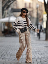 Wide Leg Pants High Waist Sequins Long Pants InsStreet