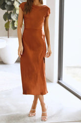 Satin Cowl Neck Dress with Twisted-back Slit InsStreet