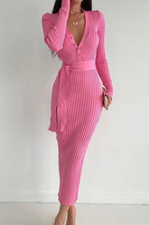 Ribbed Knit Dress with Tie-waist InsStreet