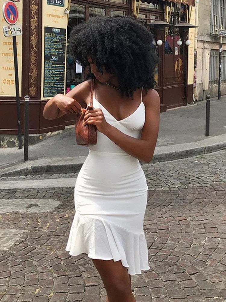 Spaghetti Straps Ruffles Mini Club Party Sleeveless Slip Summer Sun Midi Dress InsStreet