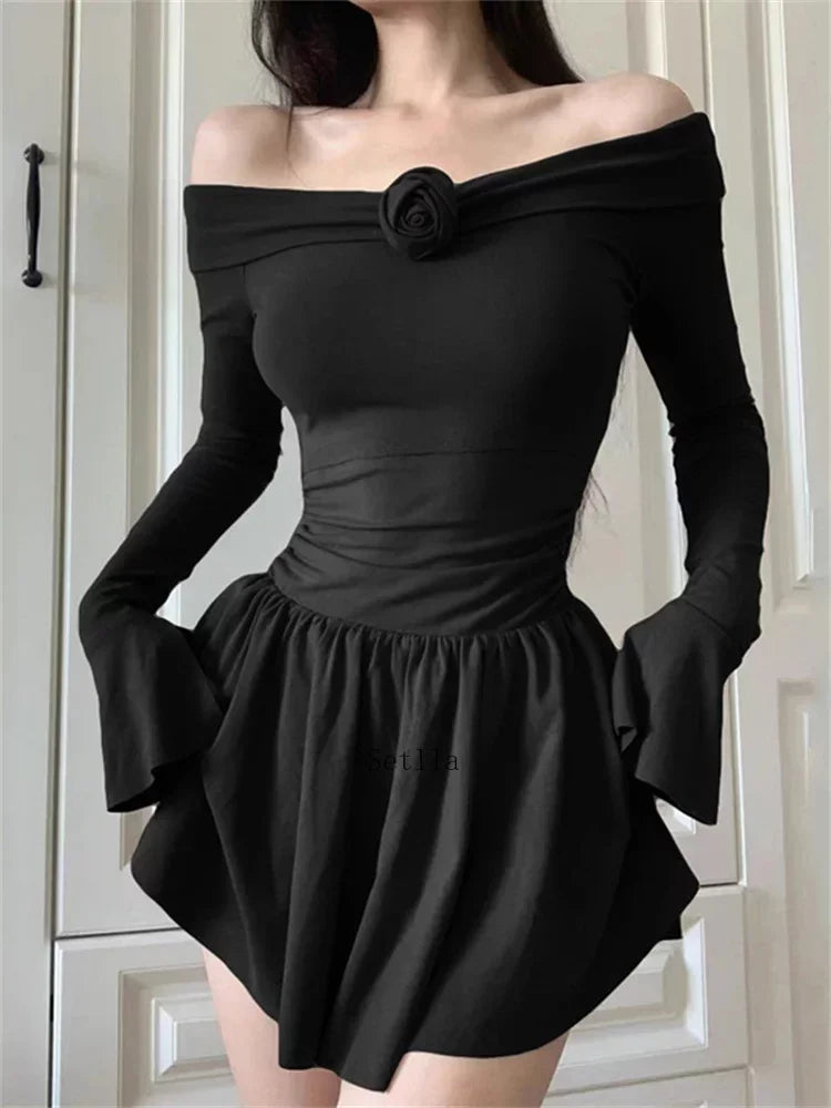 Flower Bodycon Ruffled Off Shoulders Casual Slim Mini Dress InsStreet