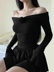 Flower Bodycon Ruffled Off Shoulders Casual Slim Mini Dress InsStreet