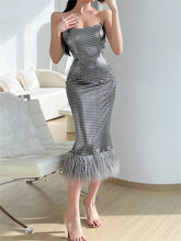 Strapless Backless Evening Party Club Elegant Faux Fur Slim Midi Dress InsStreet