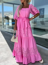 Lace Patchwork Loose Casual Beach Square Neck Boho Dress InsStreet