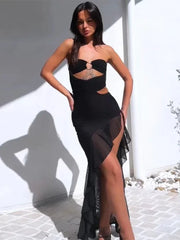 Summer Cut Out Backless Slit Party Club Elegant Ruffle New Midi Dress InsStreet