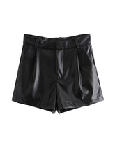 Chic Fashion Side Pockets Faux Leather Shorts InsStreet