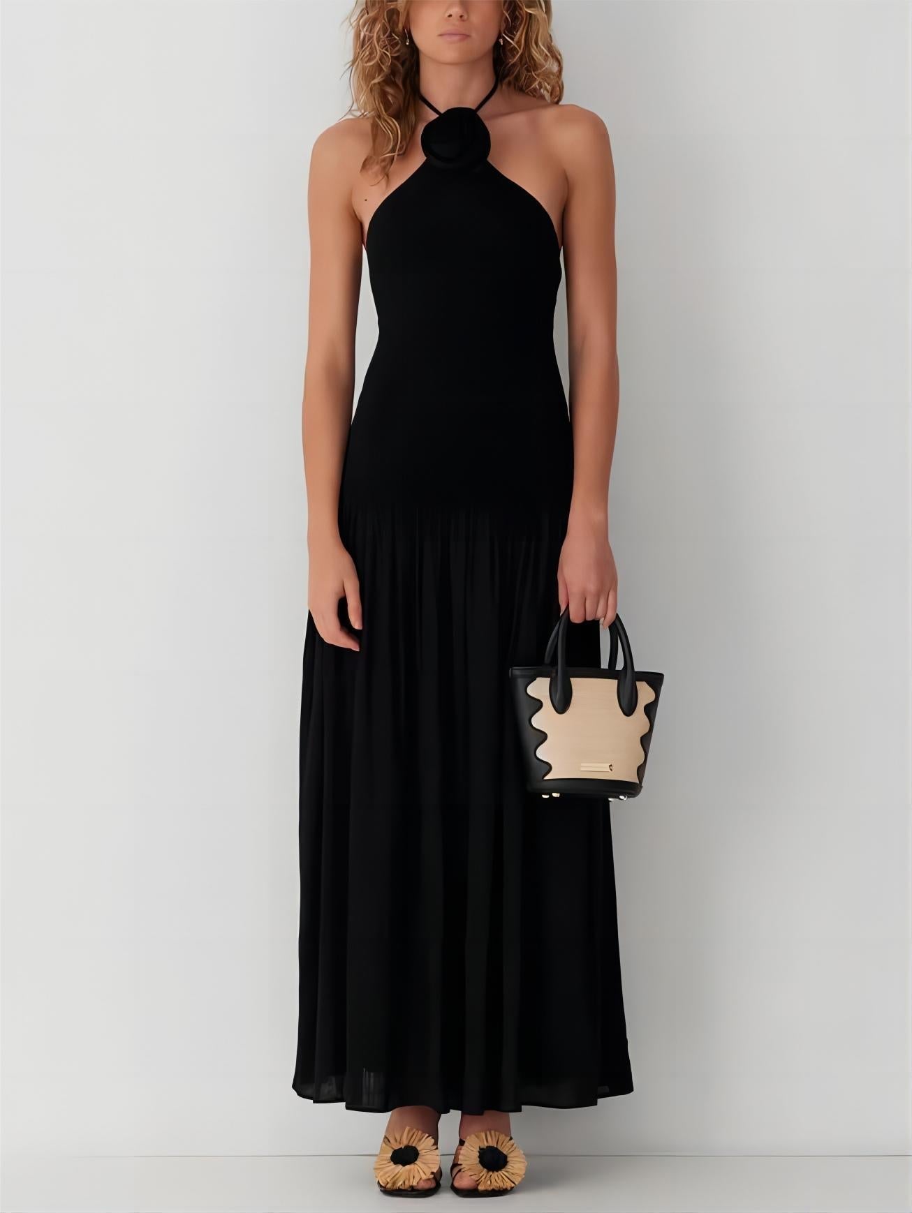 Halterneck Floral Rainbow Charming Ombre Pleated Maxi Dress InsStreet