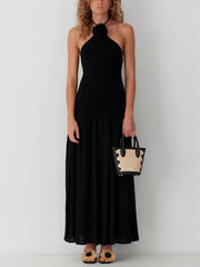 Halterneck Floral Rainbow Charming Ombre Pleated Maxi Dress InsStreet