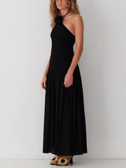 Halterneck Floral Rainbow Charming Ombre Pleated Maxi Dress InsStreet