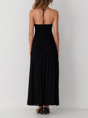 Halterneck Floral Rainbow Charming Ombre Pleated Maxi Dress InsStreet