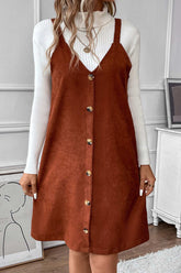 V Neck Corduroy Cami Dress InsStreet