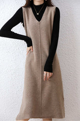Solid Color Wool Tank Dress with V Neck InsStreet