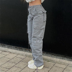Streetwear Pockets Wide Leg High Waist Straight Trousers InsStreet