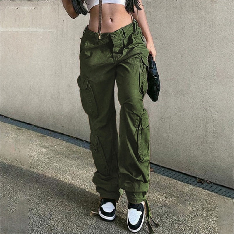 Streetwear Pockets Wide Leg High Waist Straight Trousers InsStreet