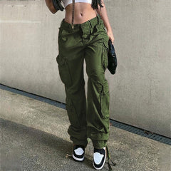 Streetwear Pockets Wide Leg High Waist Straight Trousers InsStreet
