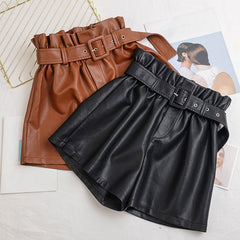 Vintage High Waist Faux Leather Shorts InsStreet