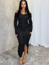 Women's Pleated Off Shoulder See-Through Fitted Ruched Party Night Sexy Midi Dress InsStreet