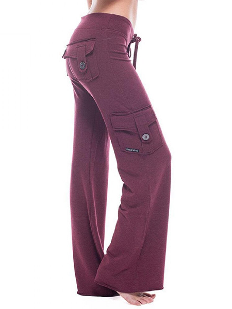 Solid Color Cargo Jogger Drawstring Elastic Waist Trousers InsStreet