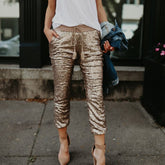 Sequin Elastic Waist Lace-up Long Pants InsStreet