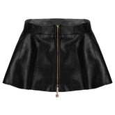 Leather Front Zipper Pleated Mini Skirt InsStreet