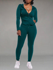 Solid Zip Hoodie & Pants Set Ins Street