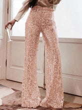 Solid Color High Waist Sequins Decor Bell Bottomed Pants InsStreet