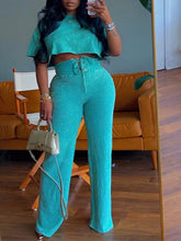 Printed Crop Top & Lace-Up Pants Set Ins Street