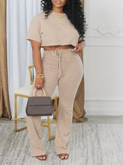 Printed Crop Top & Lace-Up Pants Set Ins Street