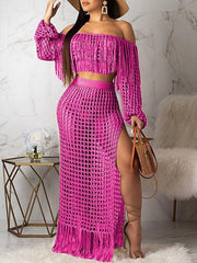 Mesh Tassels Crop Top & Skirt Set Ins Street