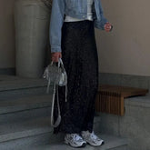 Khaki Sequins Long High Waist Slit Skirt InsStreet