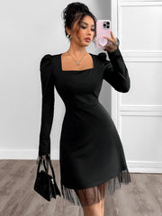 Square-Neck Puff-Sleeved A-Line Dress INSSTREET
