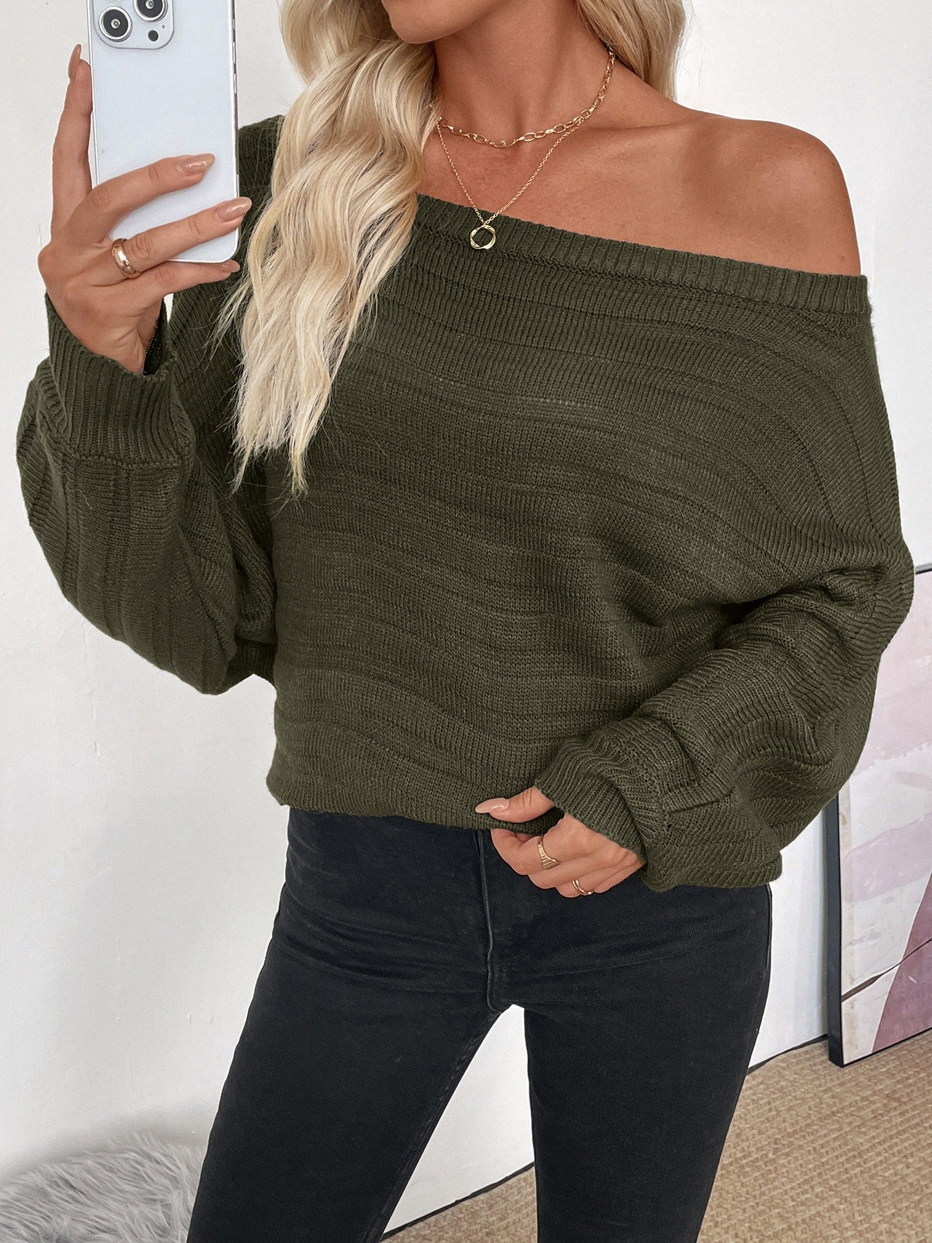 Off-The-Shoulder Pullover Sweater InsStreet