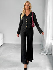 Elegant Jacket Solid Color Wide Leg Pants Set InsStreet