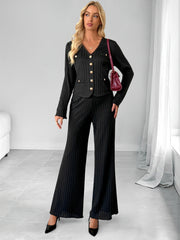 Elegant Jacket Solid Color Wide Leg Pants Set InsStreet