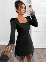 Square-Neck Puff-Sleeved A-Line Dress INSSTREET