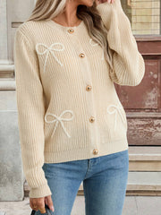 Bow Embroidered Knitted Cardigan InsStreet