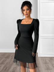 Square-Neck Puff-Sleeved A-Line Dress INSSTREET