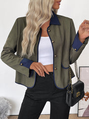 Button-Down Collar Color-Blocked Trim Coat InsStreet