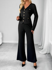 Elegant Jacket Solid Color Wide Leg Pants Set InsStreet