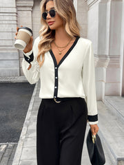 Pearl Button Deep V-neck Shirt InsStreet