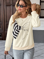 Casual Striped Bow Pullover Sweatshirt InsStreet