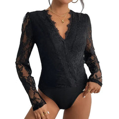 Lace Long-Sleeved V-Neck Bodysuit InsStreet