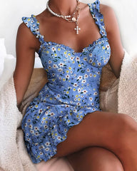 Floral Sweet Lace Ruched Ruffles Tutu Mini Dress InsStreet