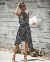 Ruffles Halter Irregular Lace Up Dress InsStreet