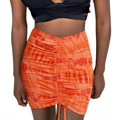 Floral Printing Ruched Slim Short Mini Skirt InsStreet